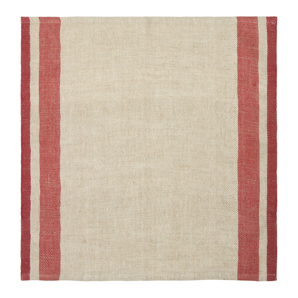 Gordes Linen Napkins, Natural & Red (Set of 4)