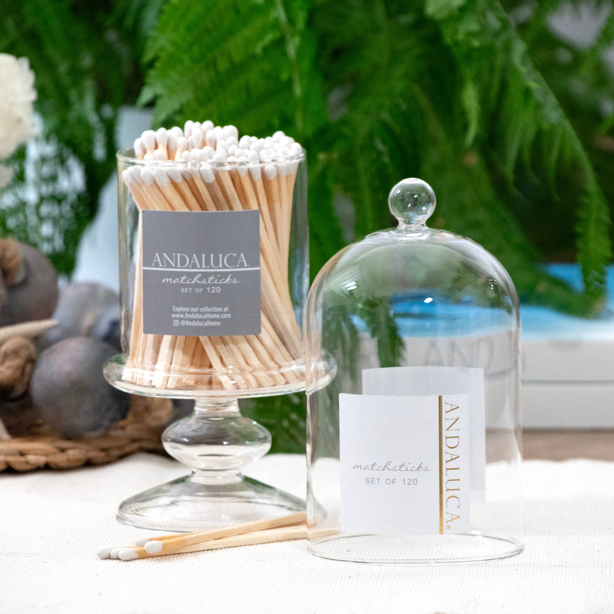 Tall Glass Jar with Lid & 120 Wooden White Matches