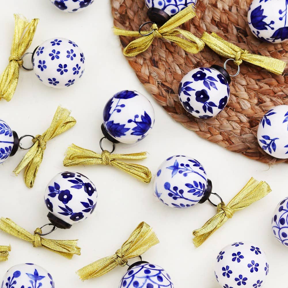 Ceramic Christmas Balls Blue and White - Sold Individually