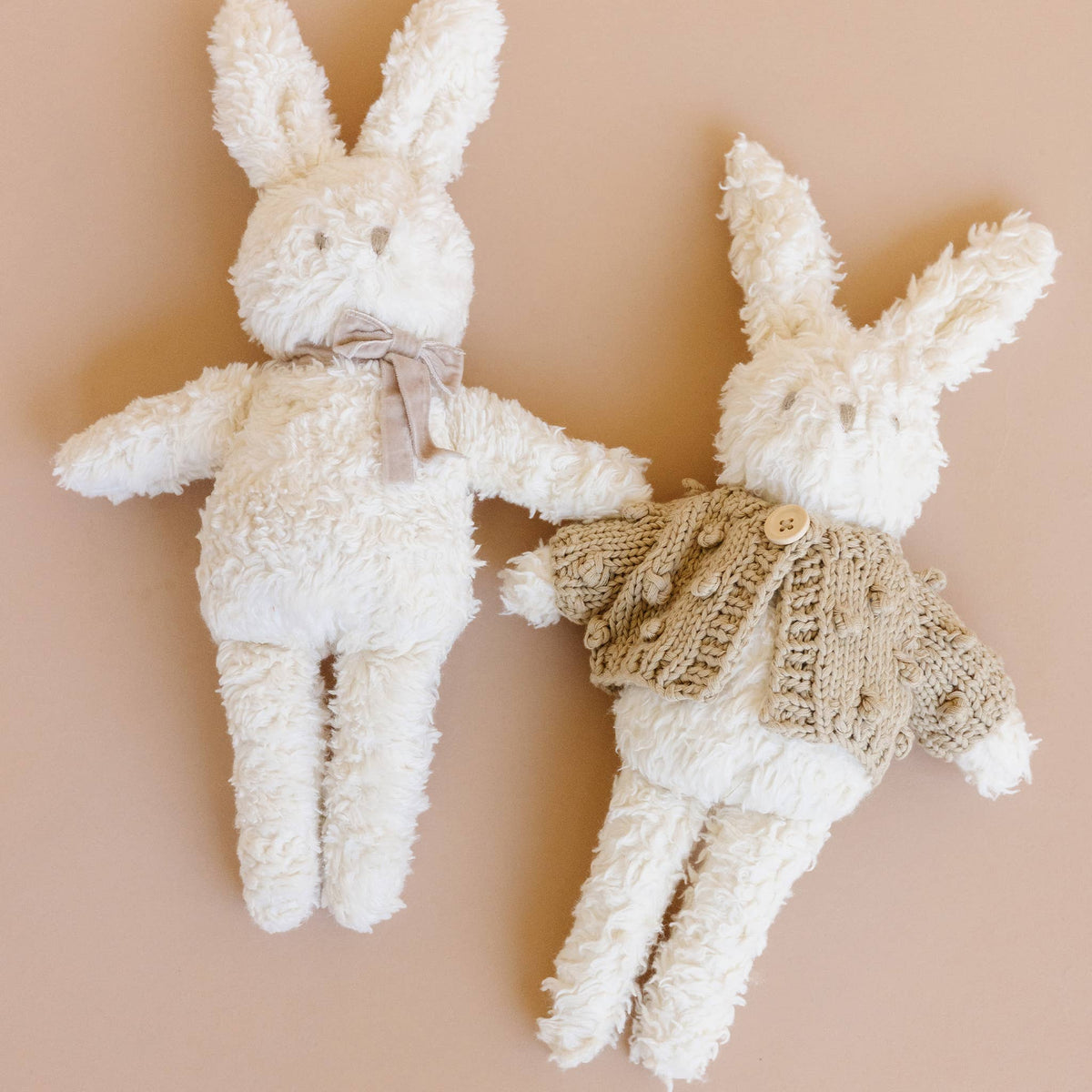 Plush Bunny with Taupe Velvet Bow