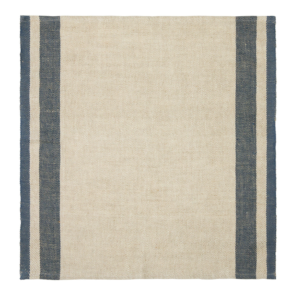 Gordes Linen Napkins, Natural & Blue (Set of 4)