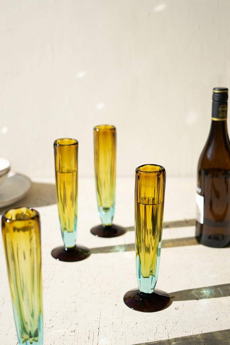 Recycled Glass Fluted Champagne Glass, Blue & Amber