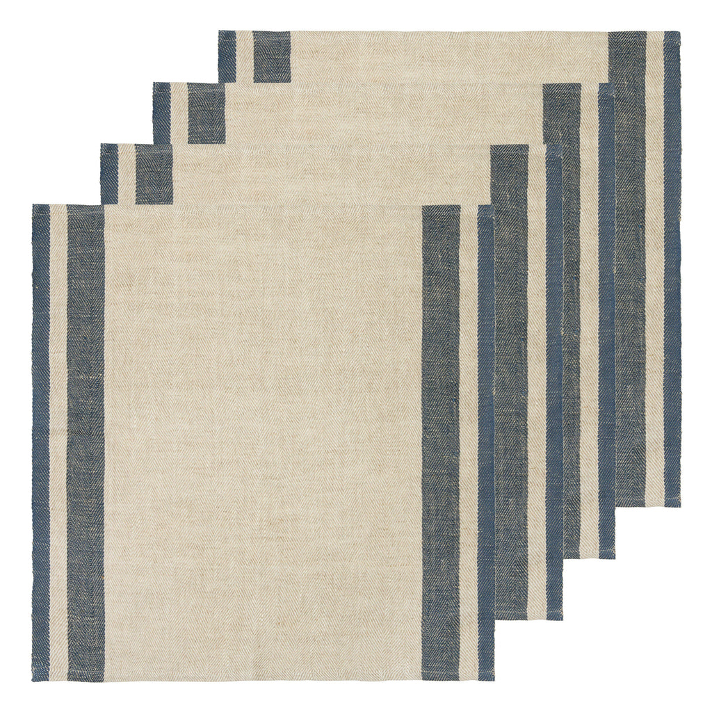 Gordes Linen Napkins, Natural & Blue (Set of 4)