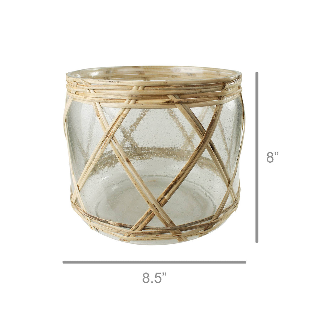 Cairo Hurricane, Glass & Rattan - Lrg: Natural, Clear / Glass