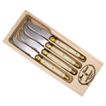 Jean Dubost 4 Cheese Knives Ivory and Brass in a Tray