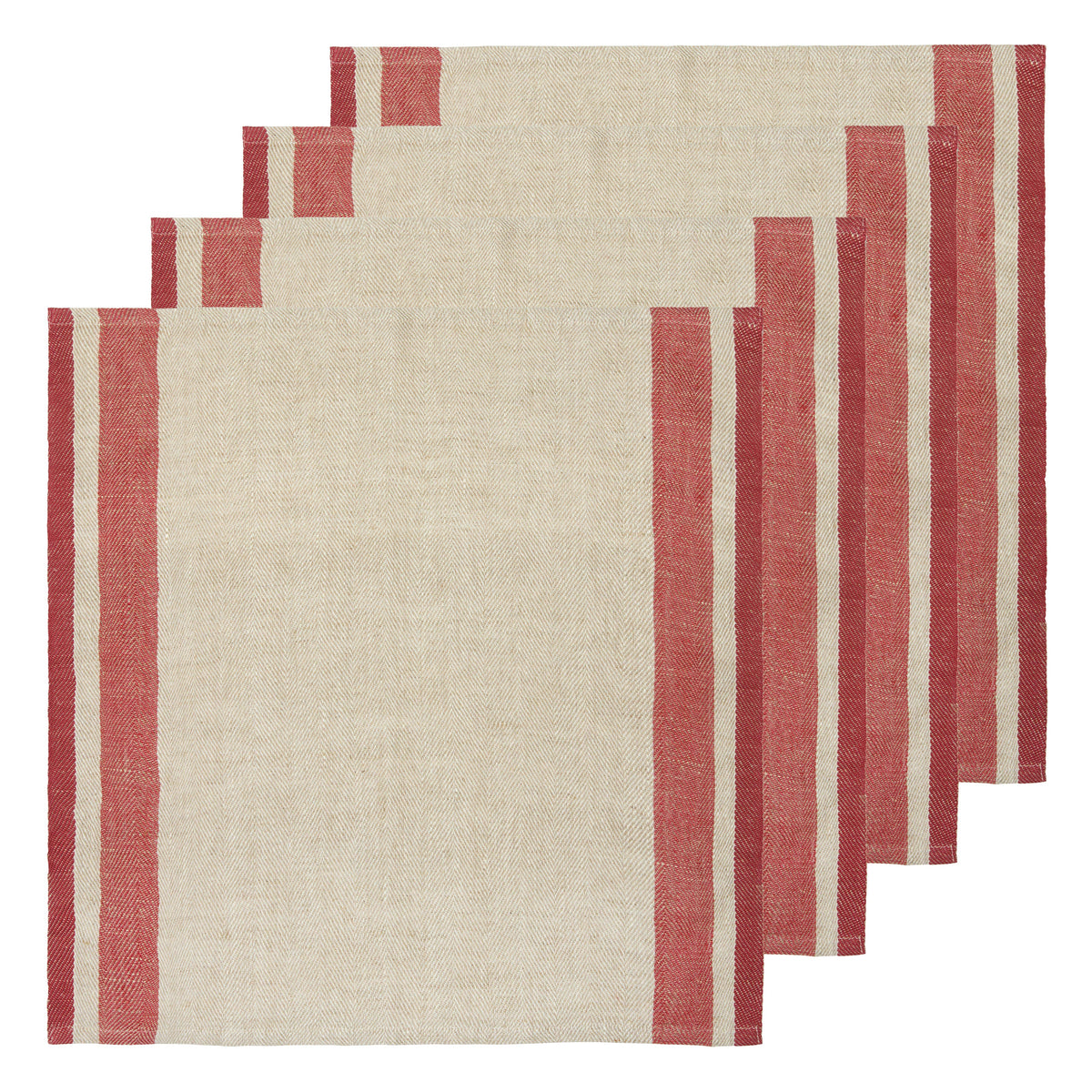 Gordes Linen Napkins, Natural & Red (Set of 4)