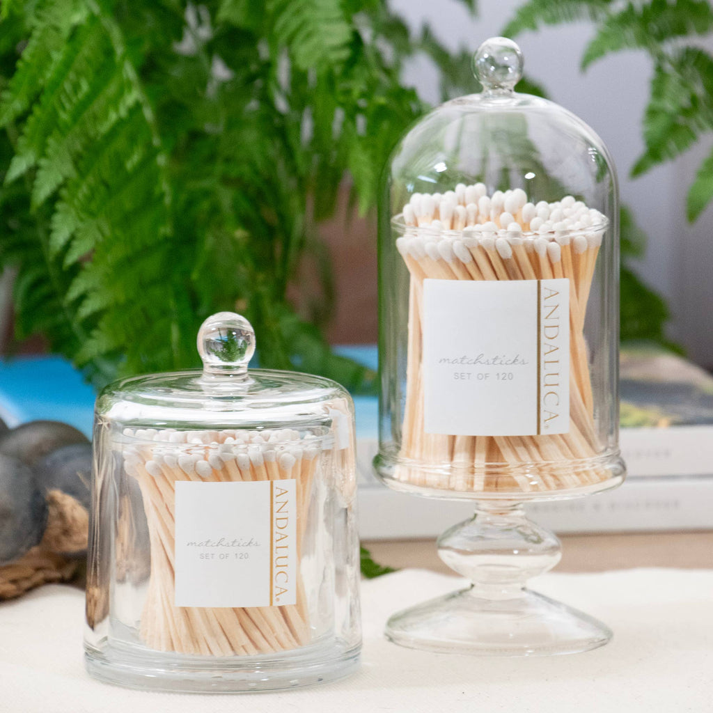 Tall Glass Jar with Lid & 120 Wooden White Matches