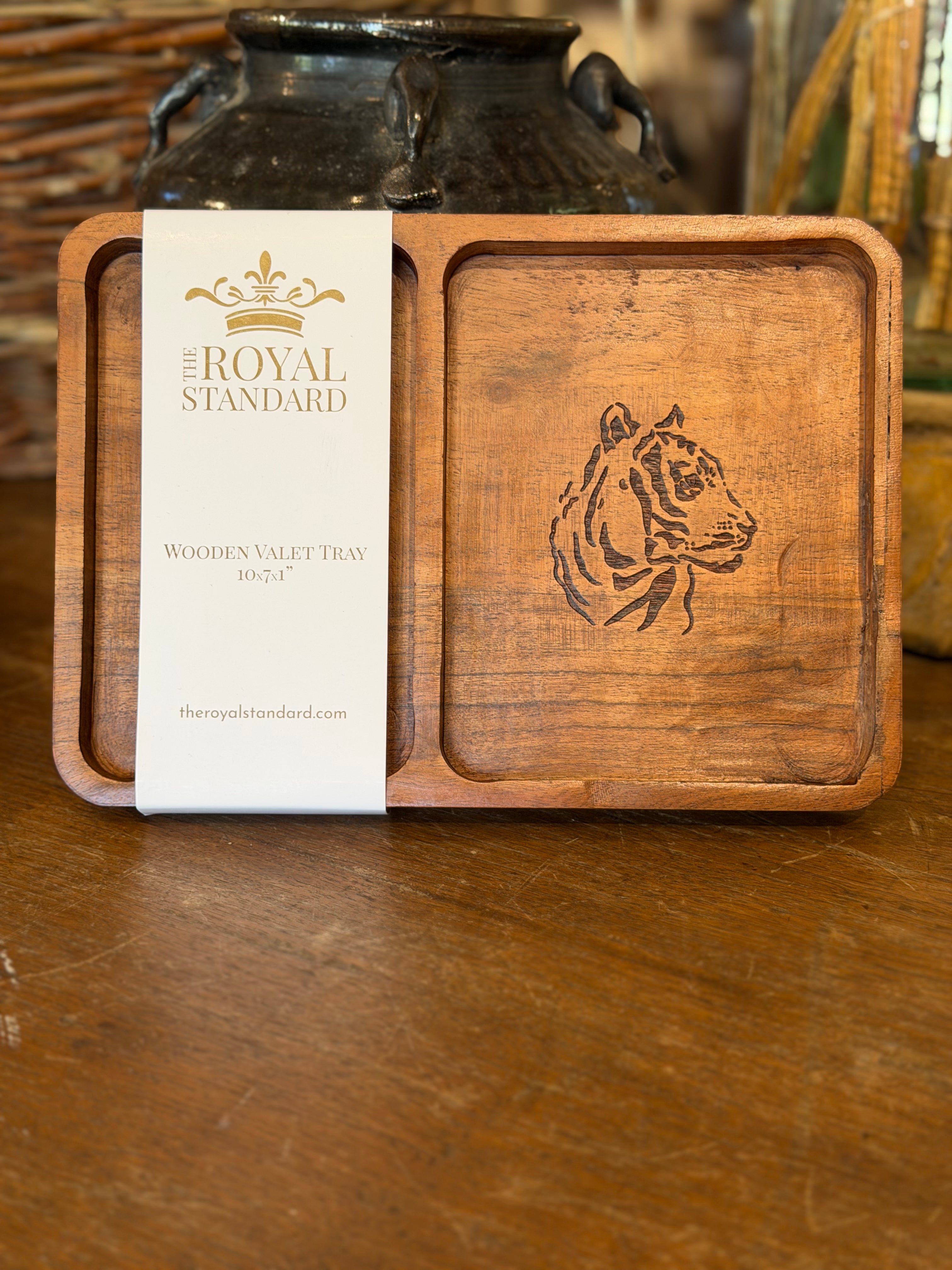 Tiger Etched Wood Valet Tray