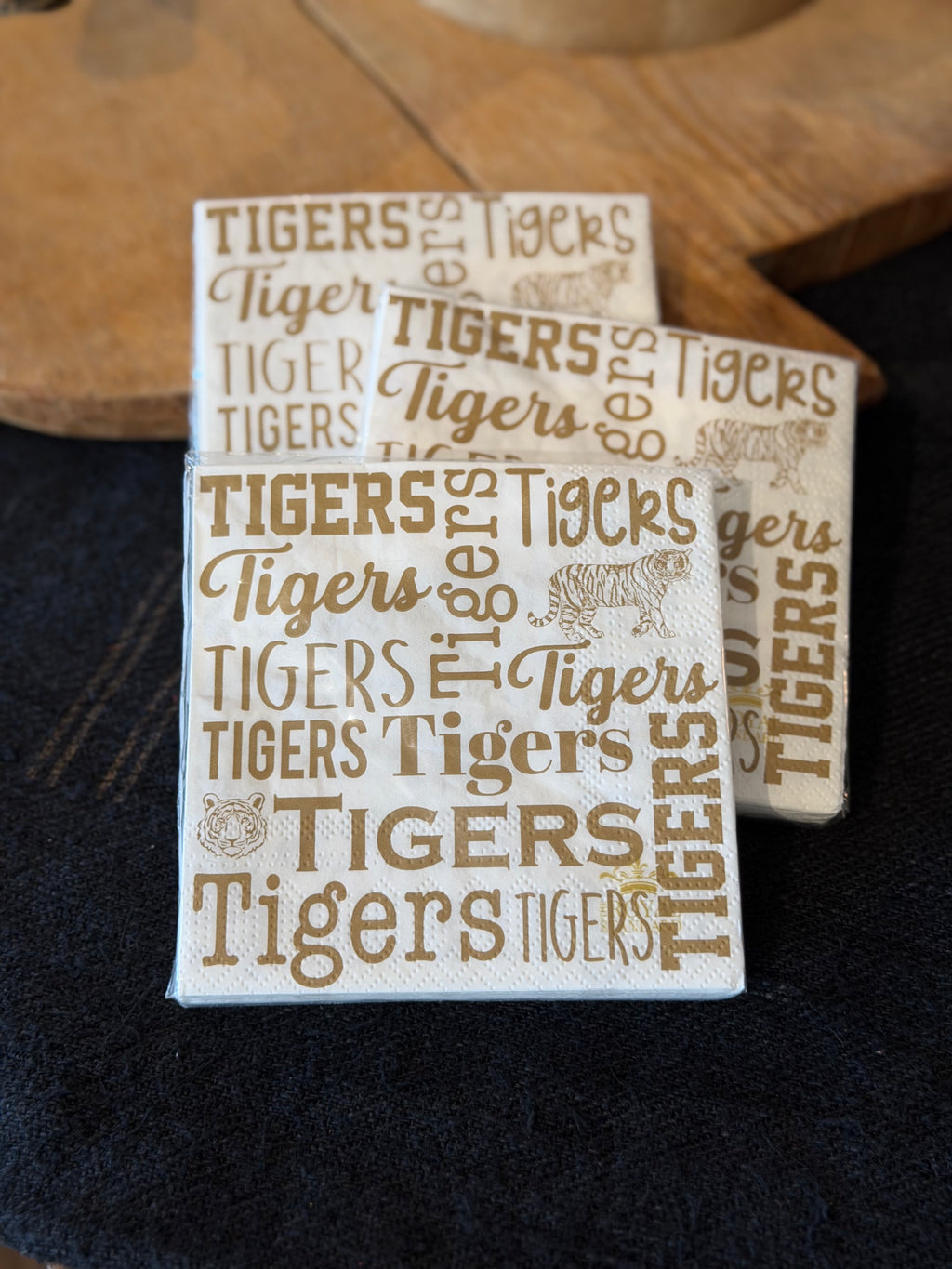 Tigers Cocktail Napkins, White & Gold