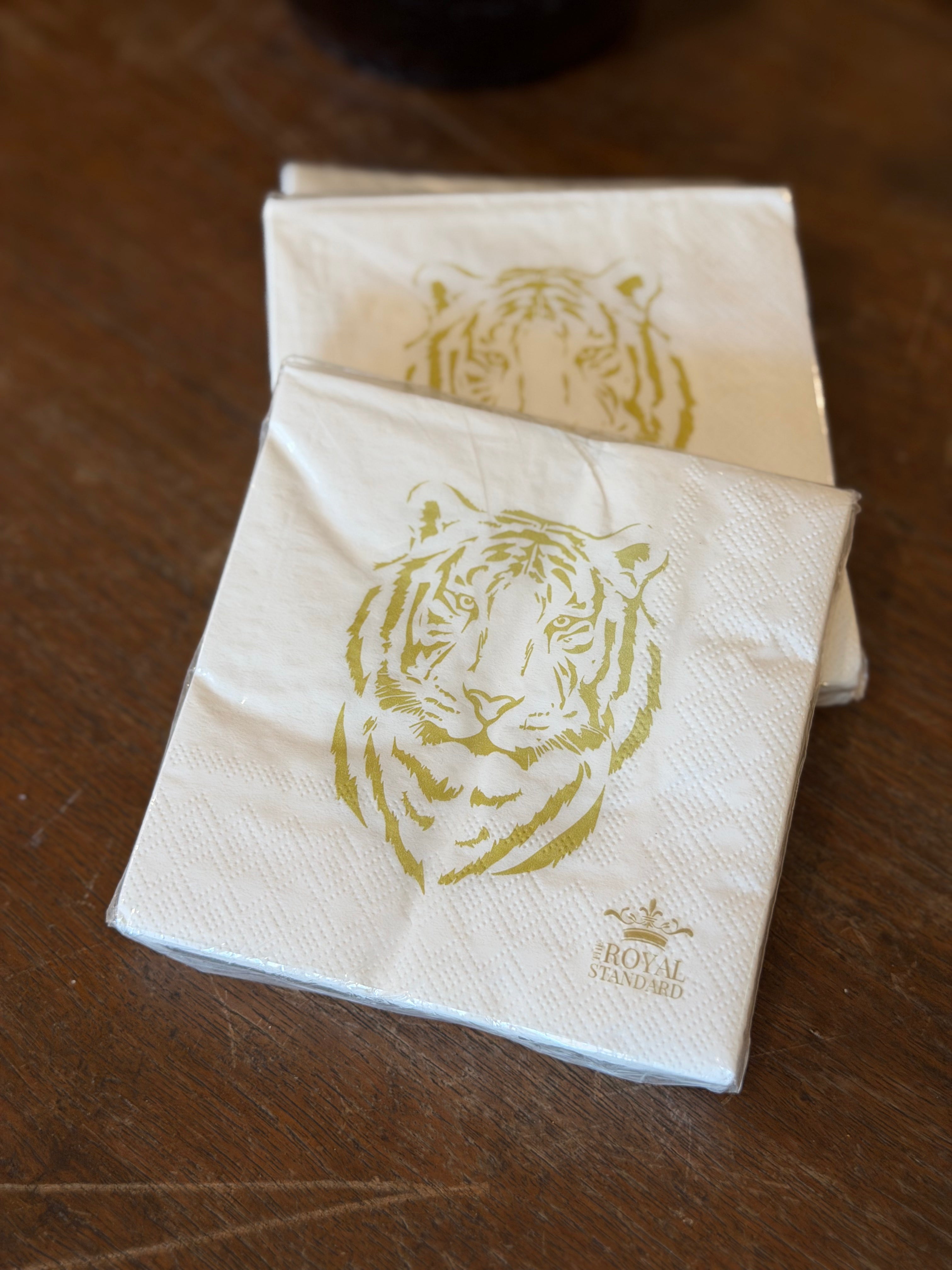 Easy Tiger Cocktail Napkins, White & Gold
