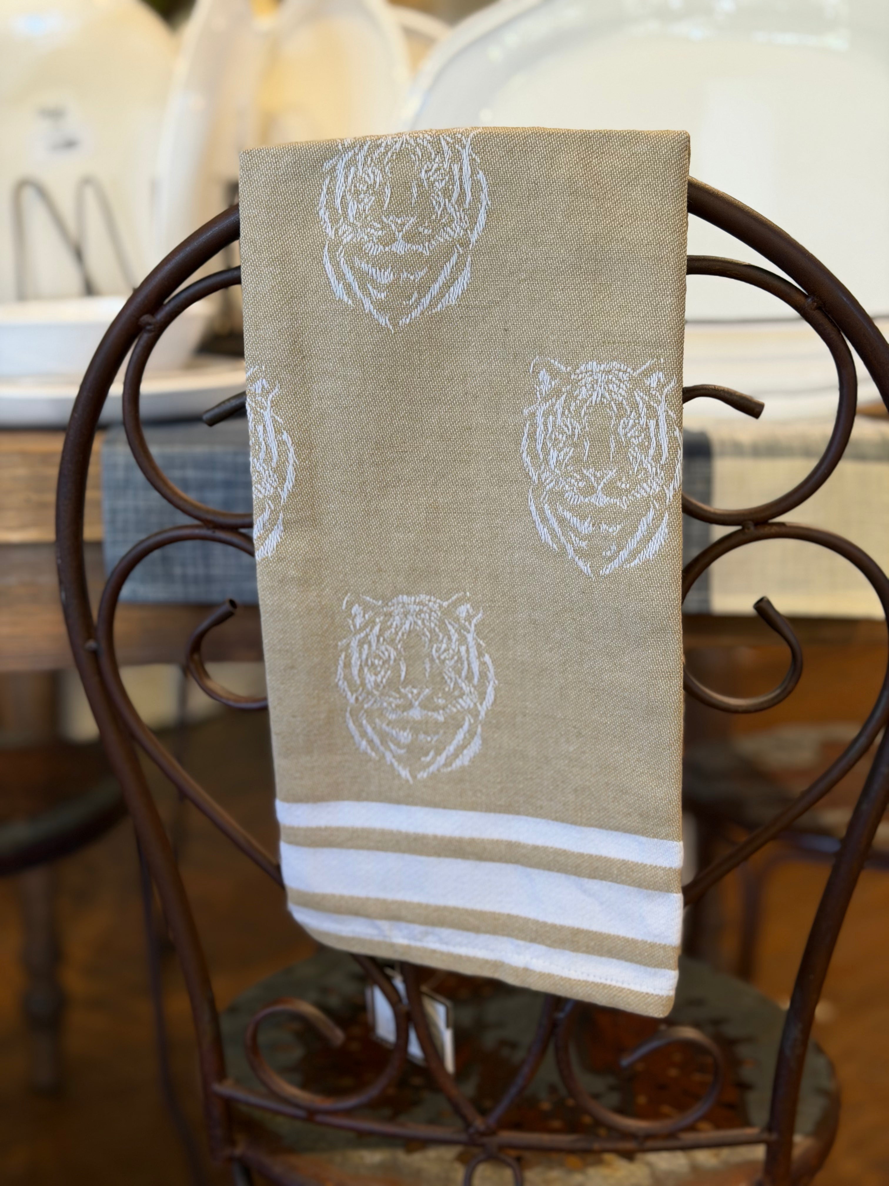 Jacquard Tiger Hand Towel, Gold & White