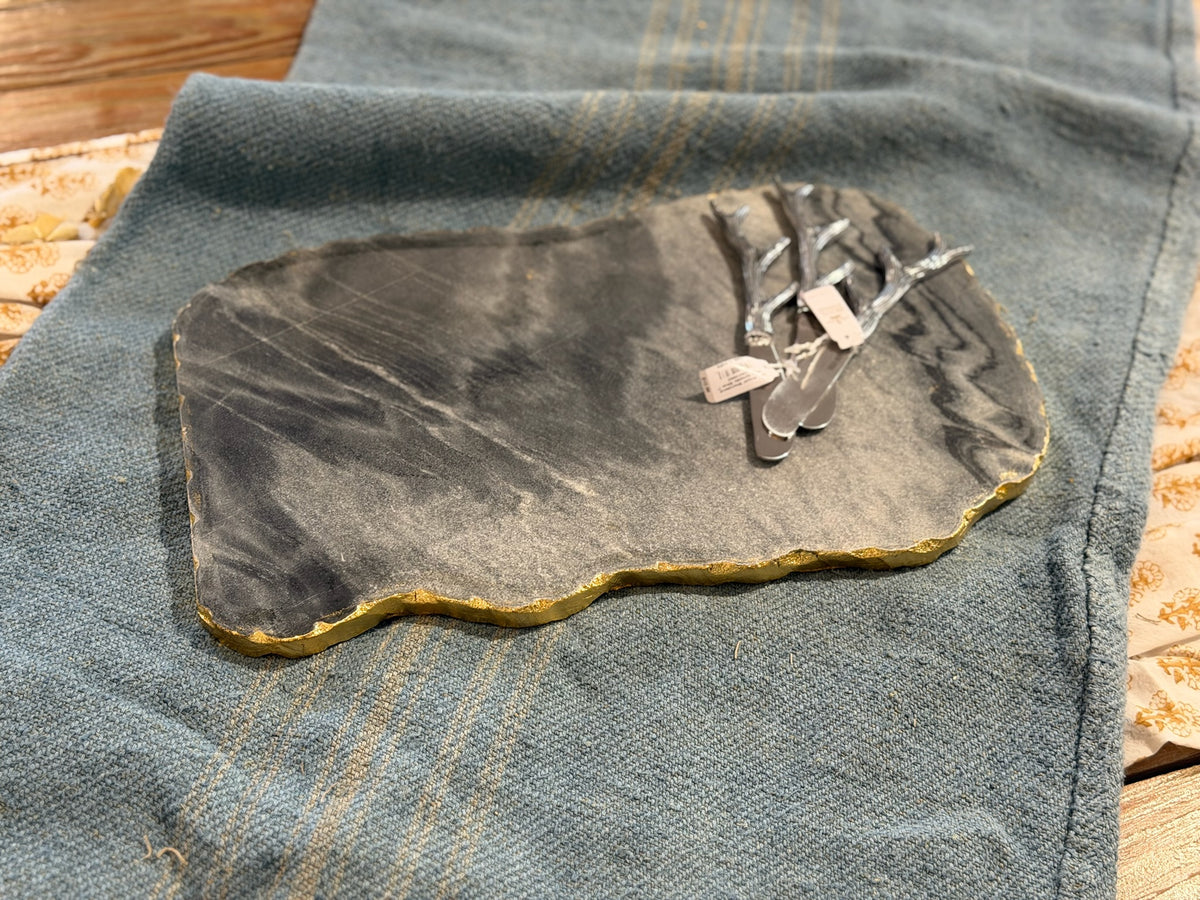 Metz Marble Serving Board, Gray & Gold