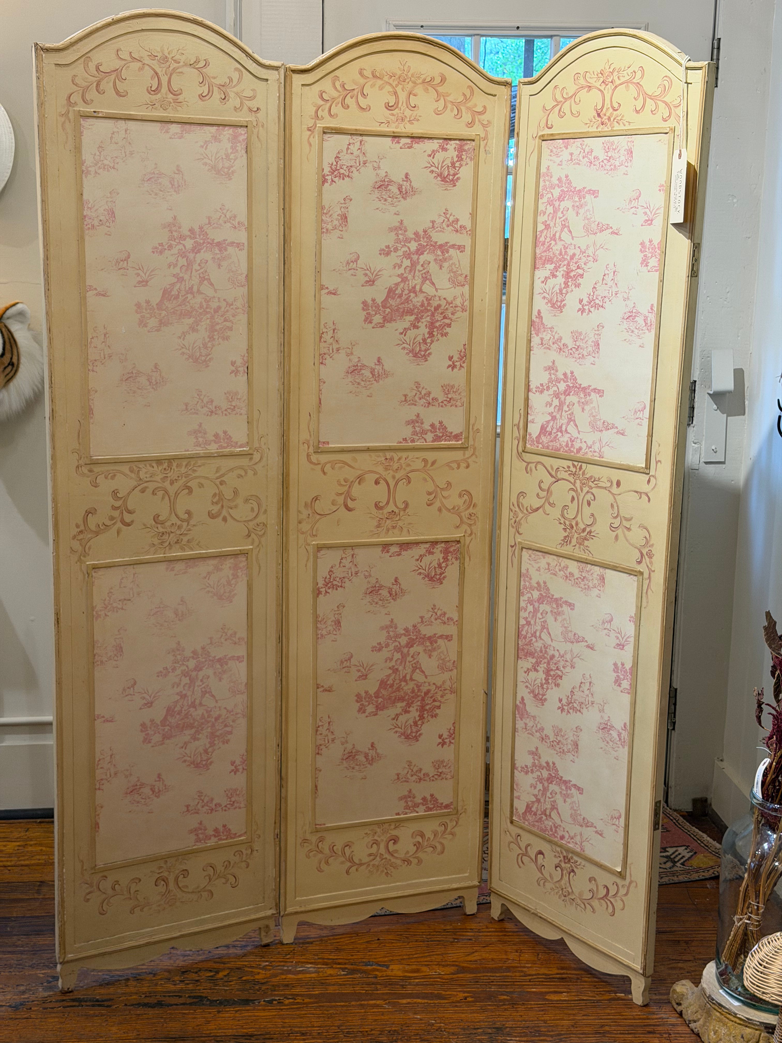 Vintage Pink Toile Room Divider