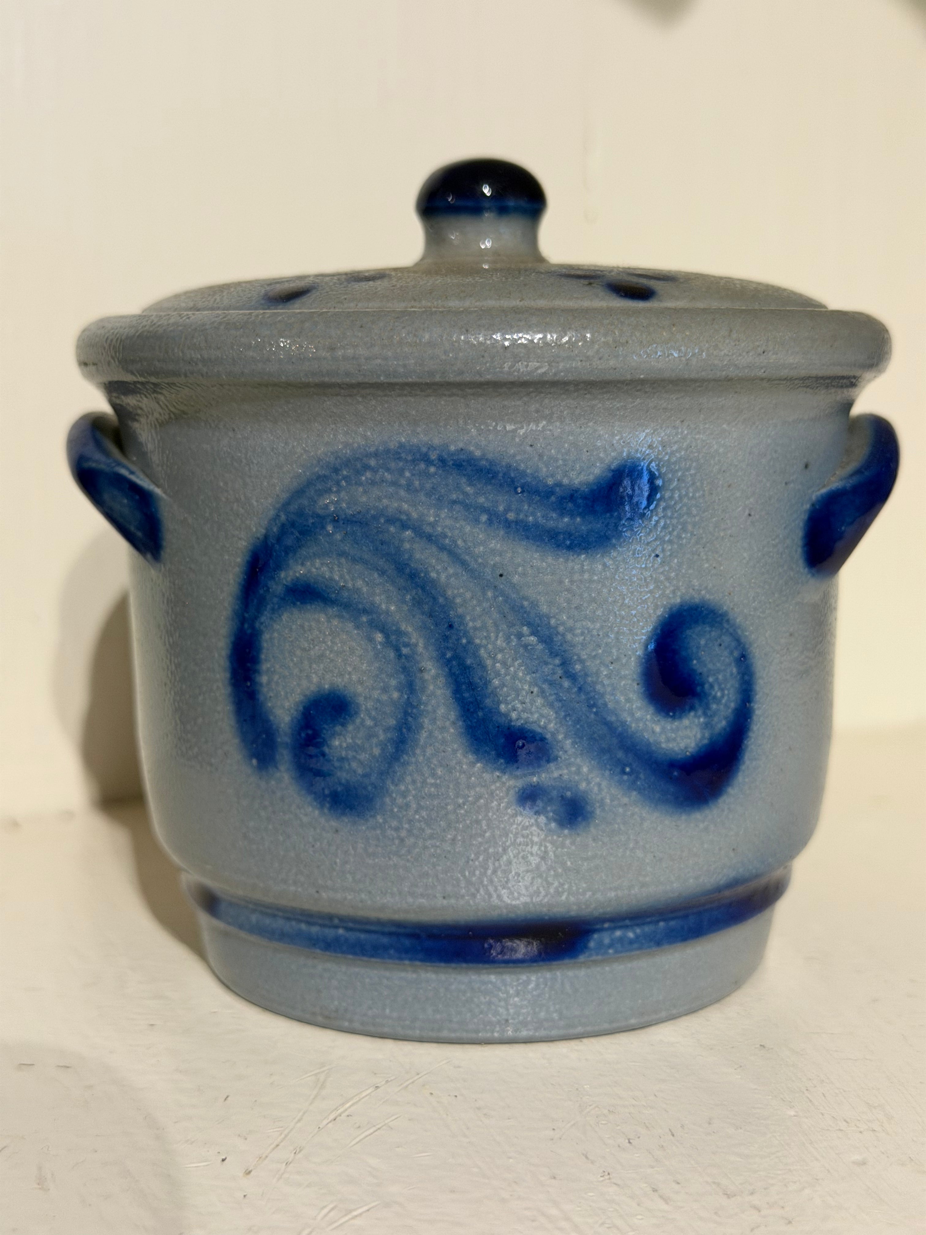 Salt-Glazed Pottery Sugar Bowl with Notch