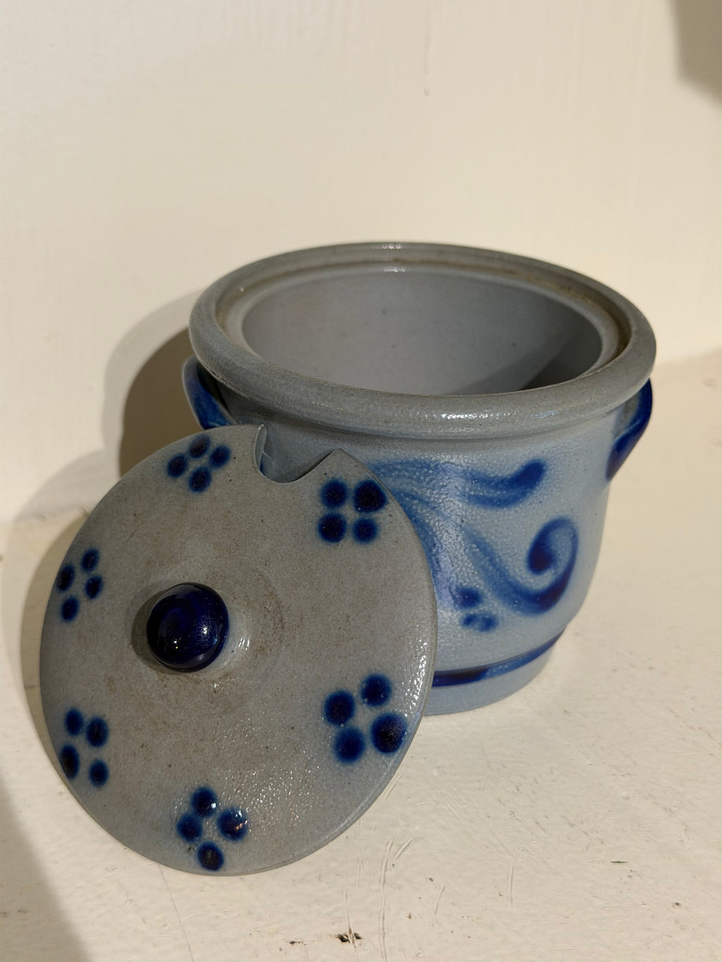 Salt-Glazed Pottery Sugar Bowl with Notch