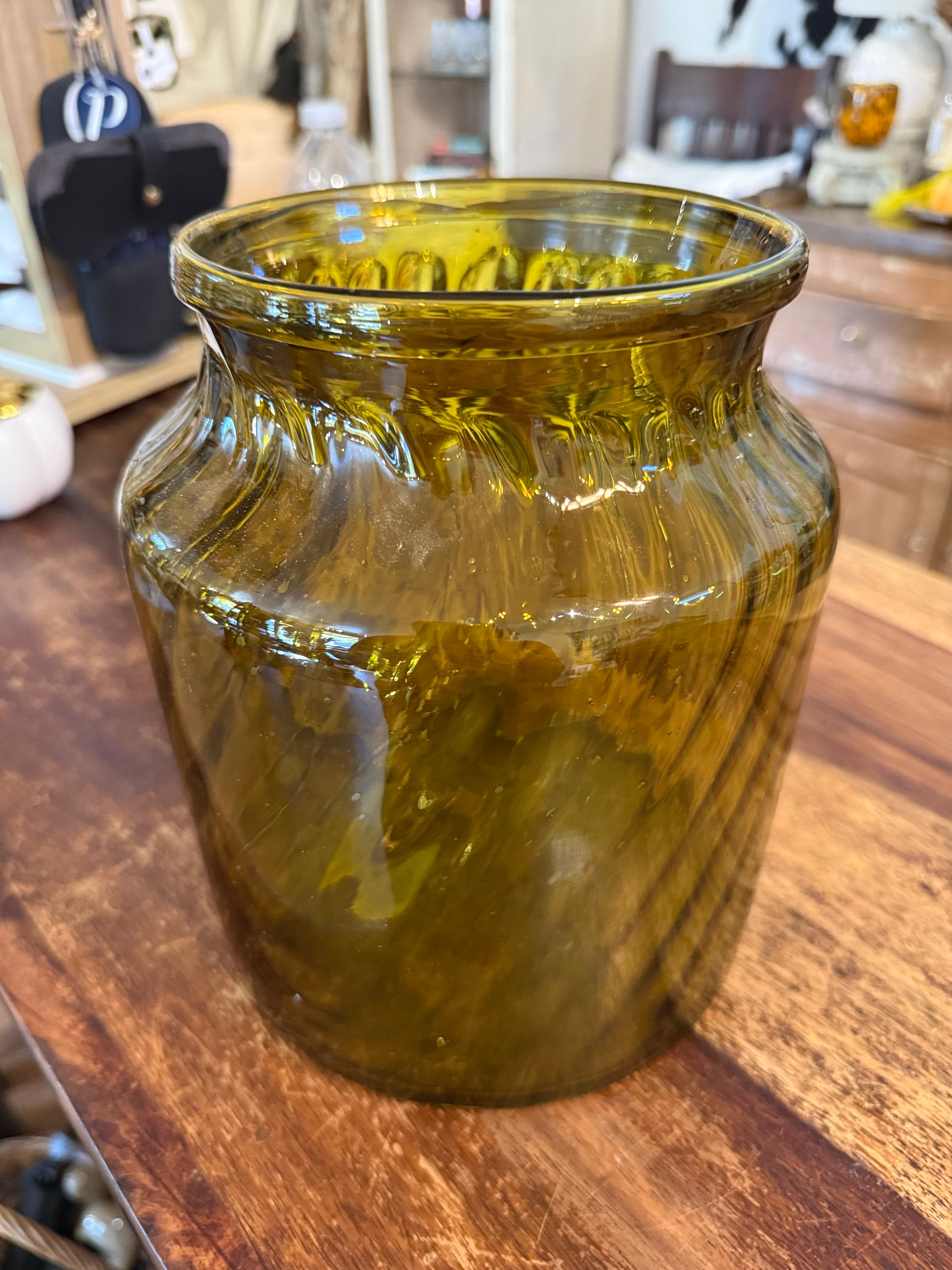 Olive Green Glass Vase