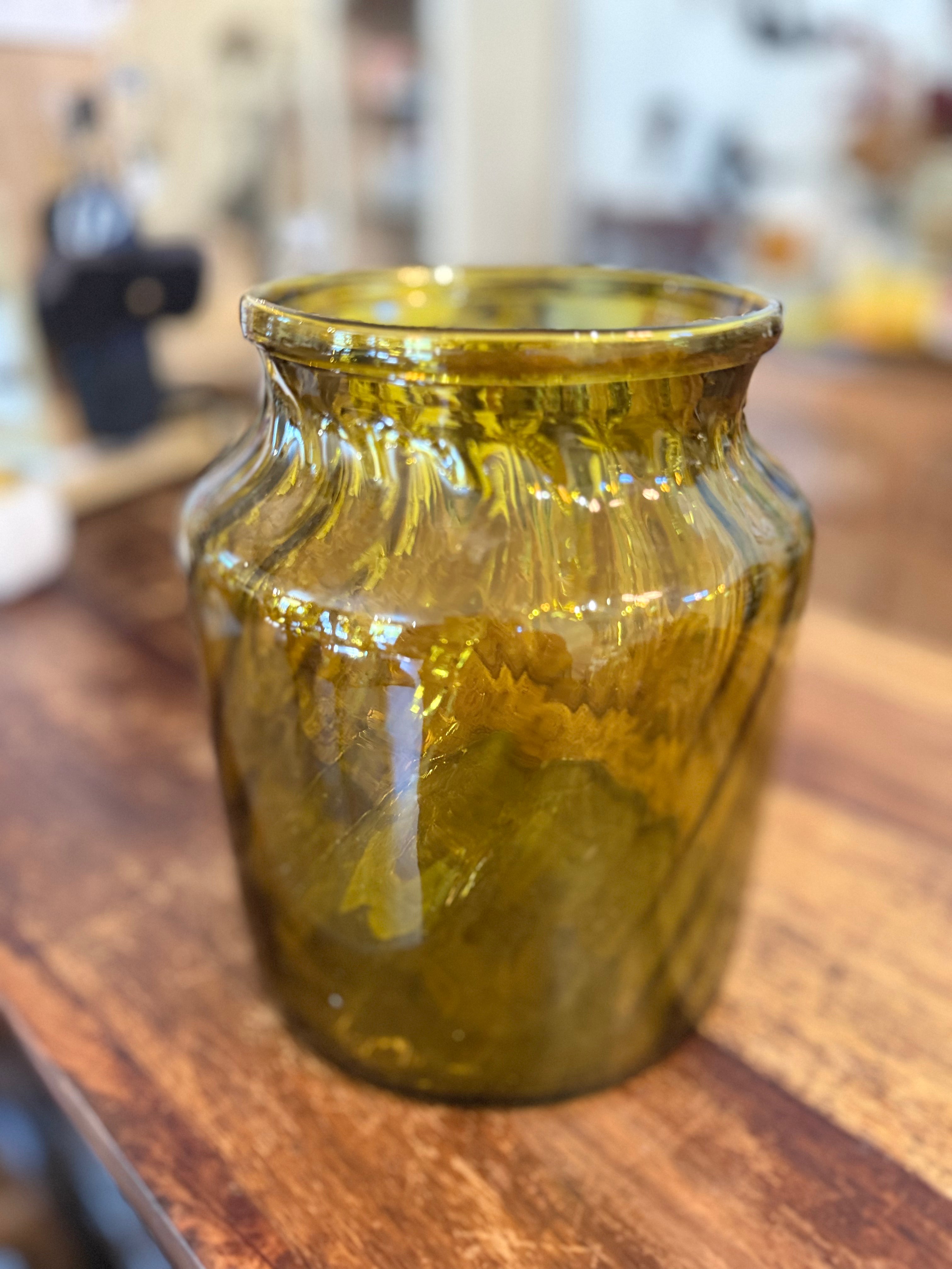 Olive Green Glass Vase
