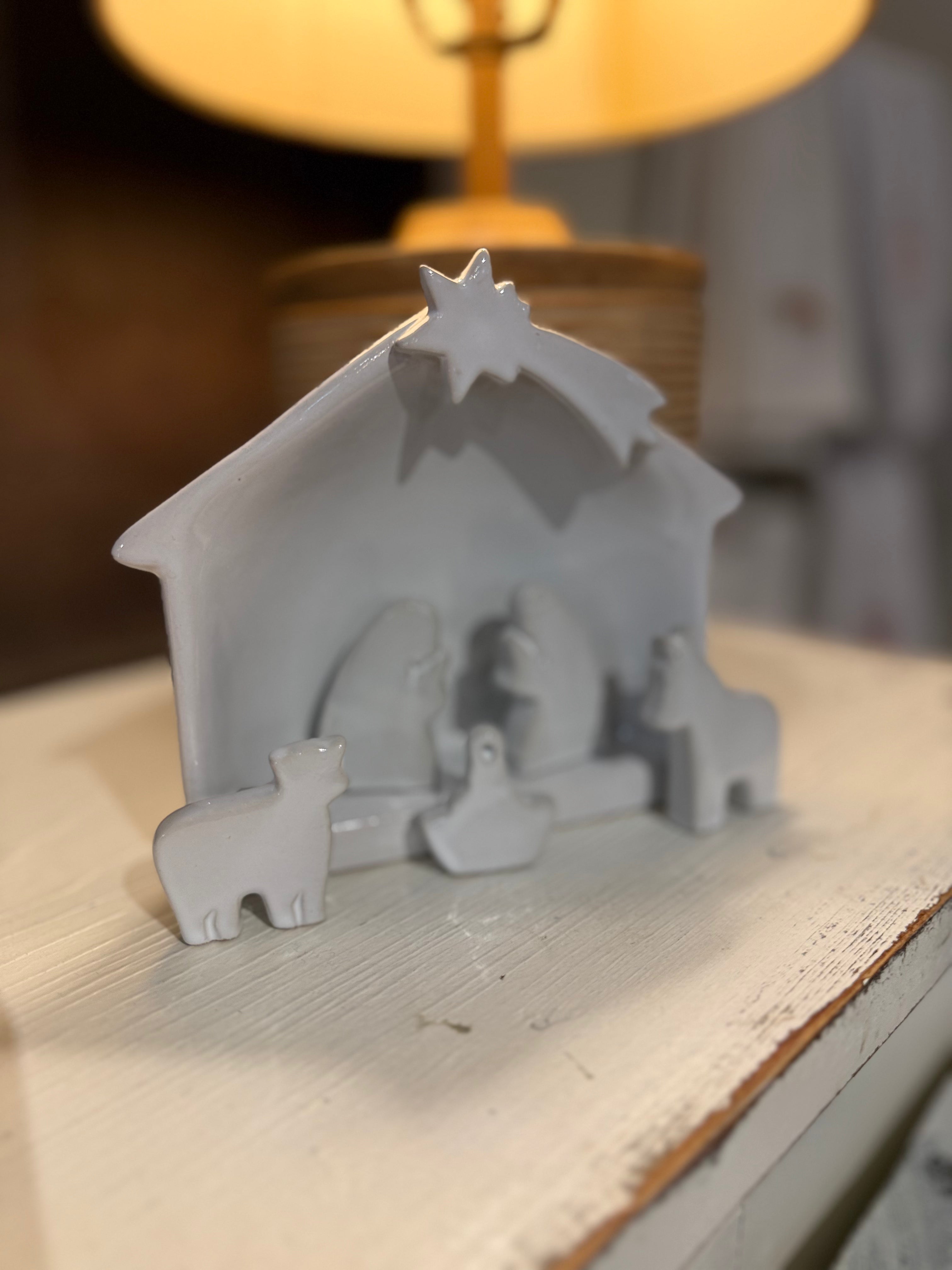 Stoneware Nativity, Reactive Glaze, White, Set of 6 (Each One Will Vary)