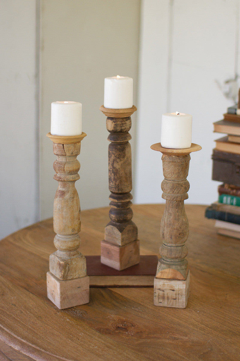 Wooden Candle Stands (Set of 3)