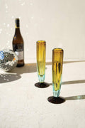 Recycled Glass Fluted Champagne Glass, Blue & Amber