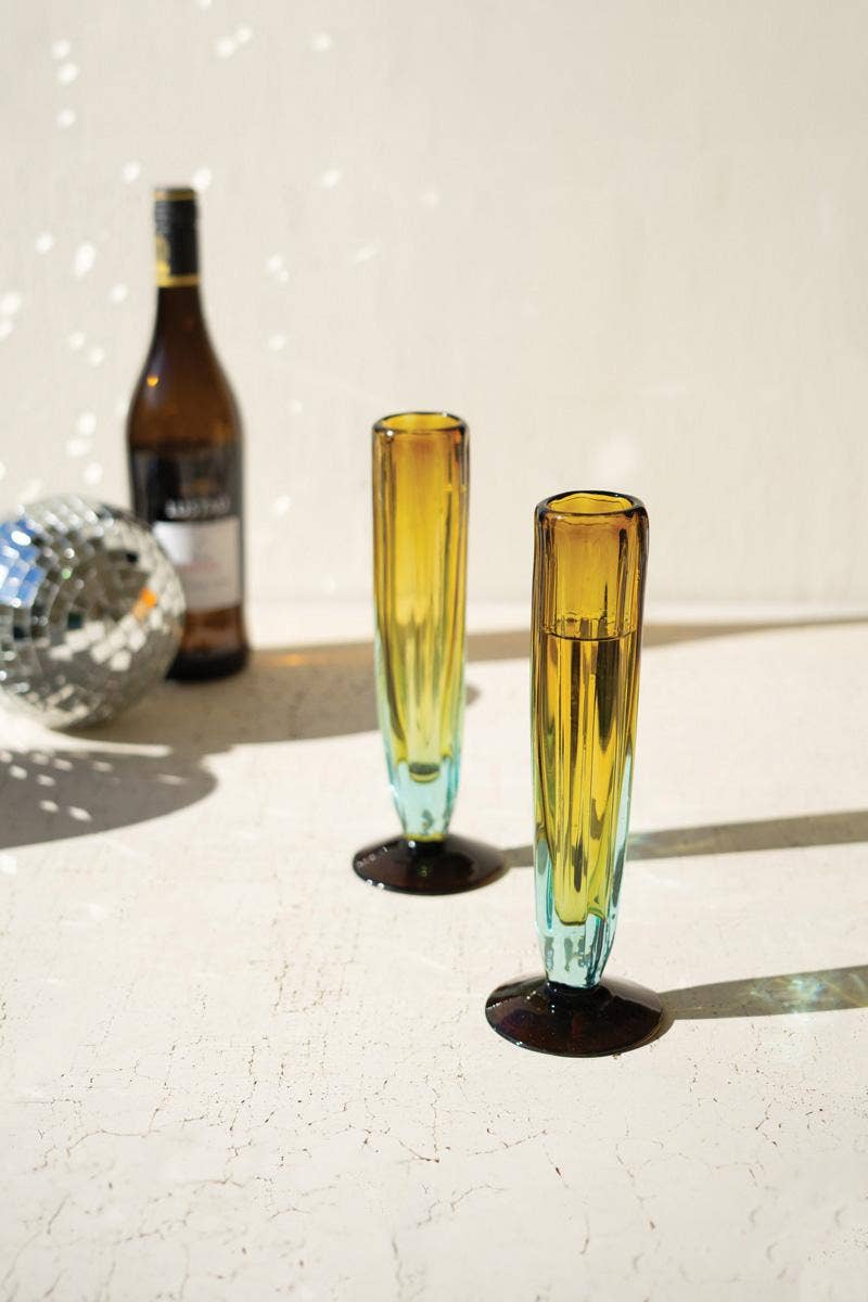 Recycled Glass Fluted Champagne Glass, Blue & Amber
