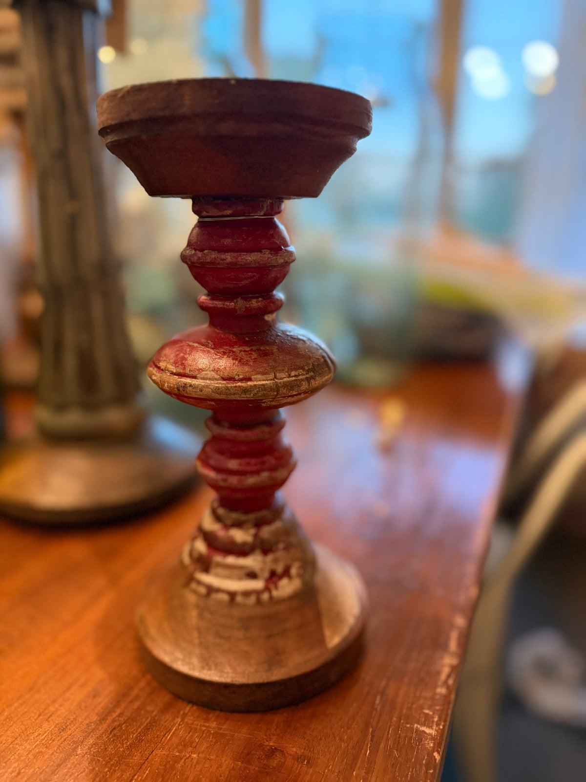 Antique Baluster Candlestick, Red