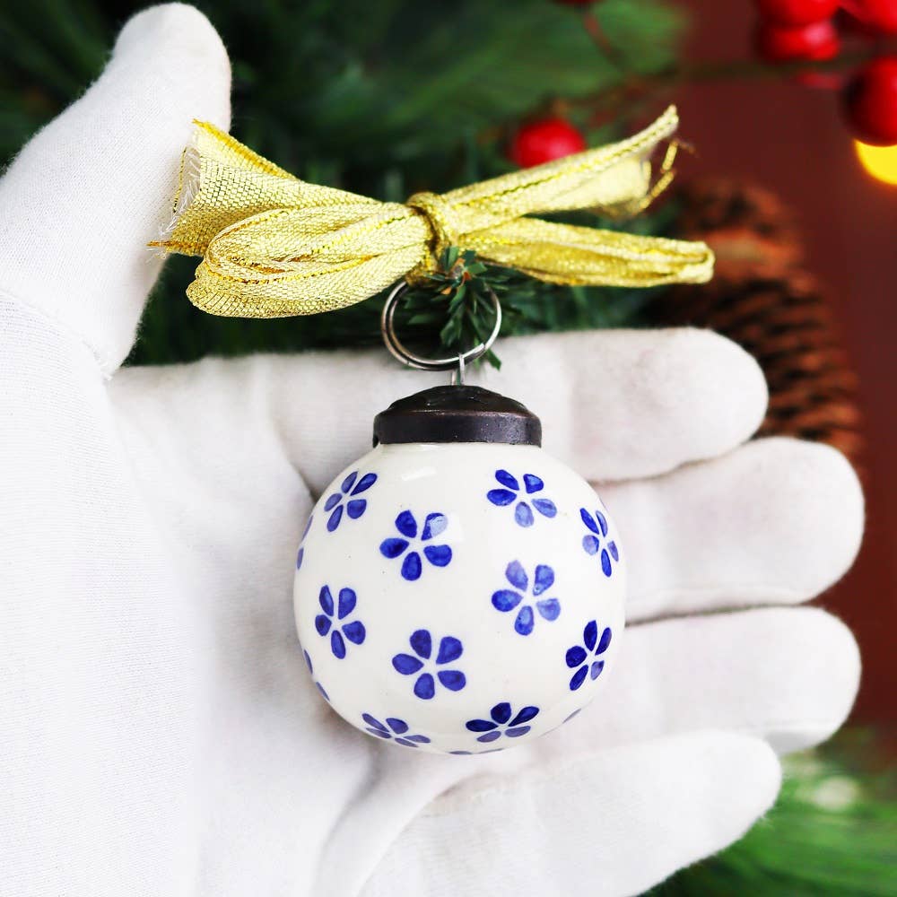 Ceramic Christmas Balls Blue and White Set of 12