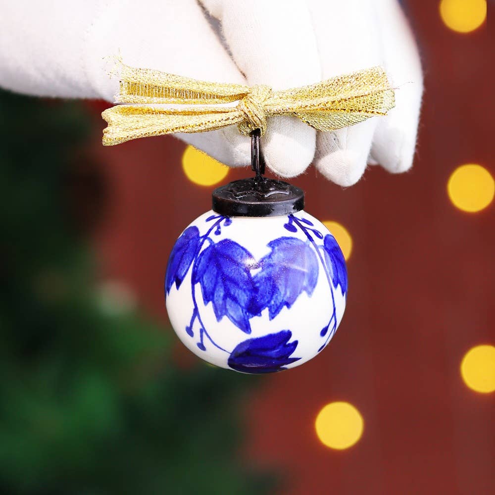 Ceramic Christmas Balls Blue and White Set of 12