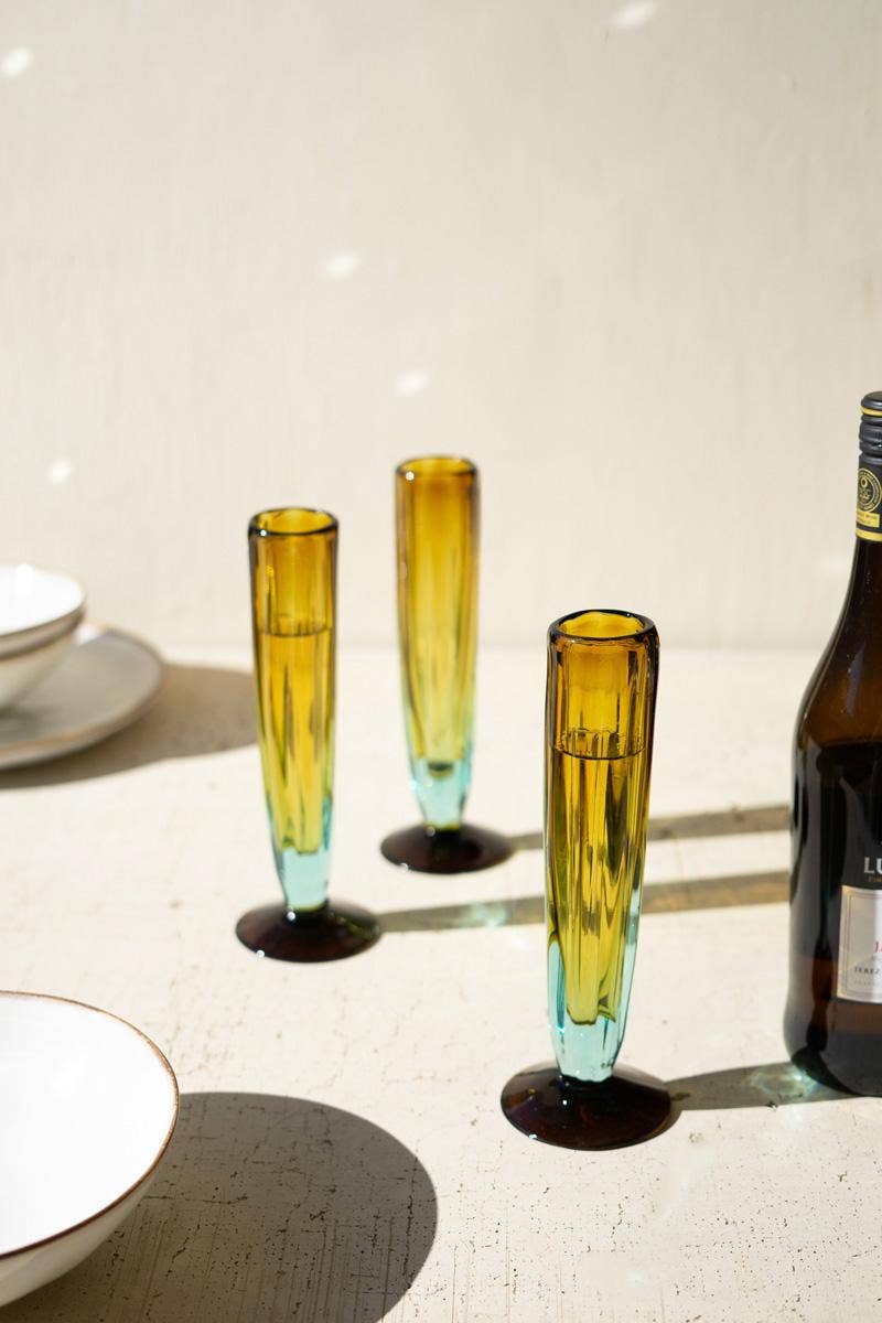 Recycled Glass Fluted Champagne Glass, Blue & Amber