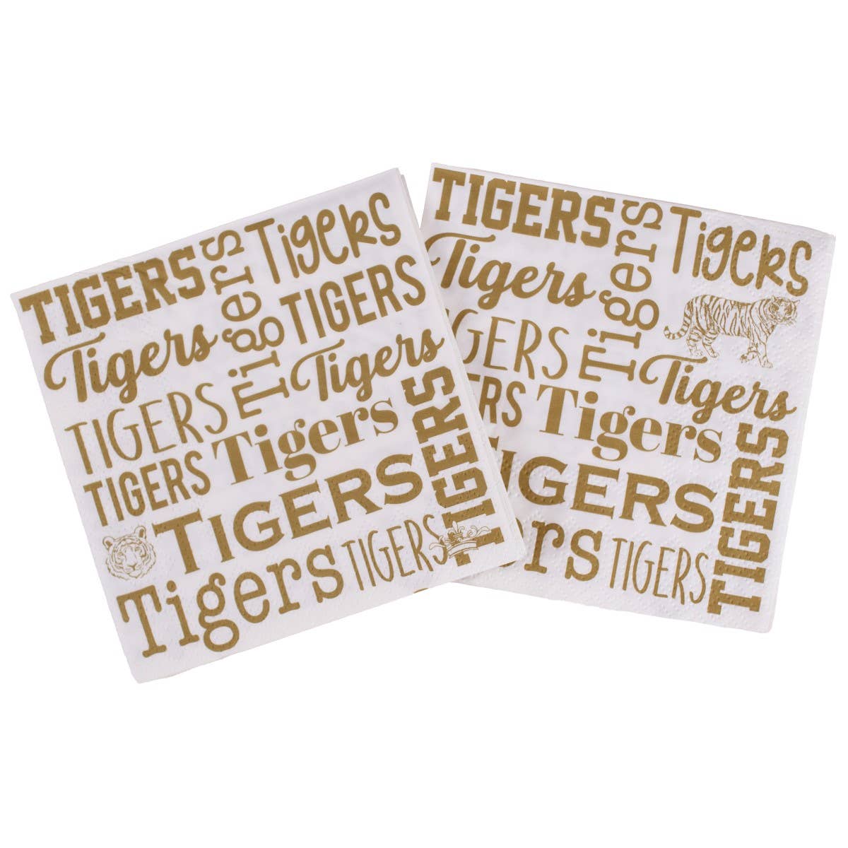 Tigers Cocktail Napkins, White & Gold