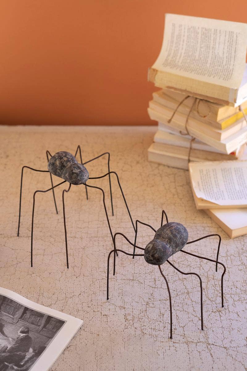 Clay & Wire Spiders (Set of 2)