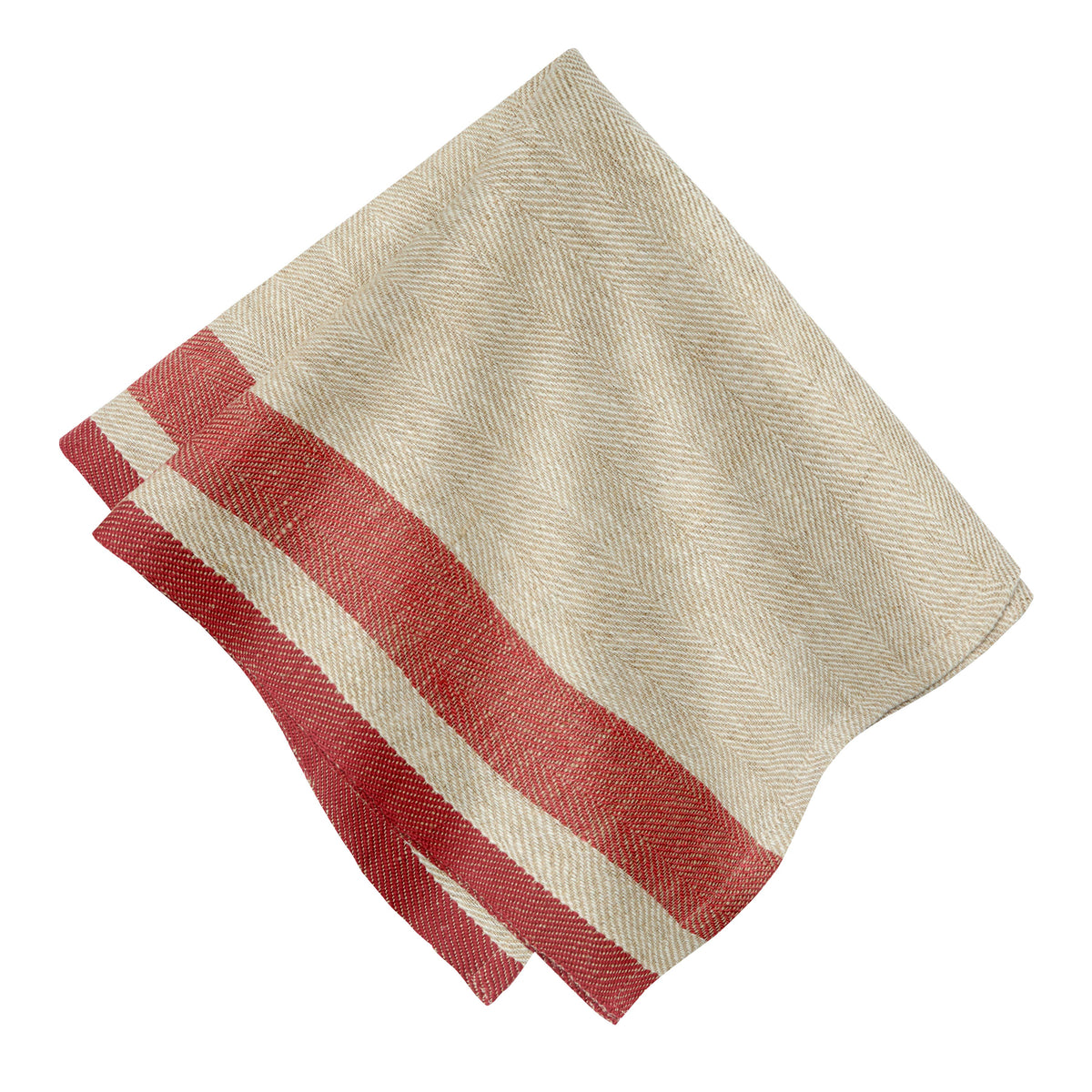 Gordes Linen Napkins, Natural & Red (Set of 4)