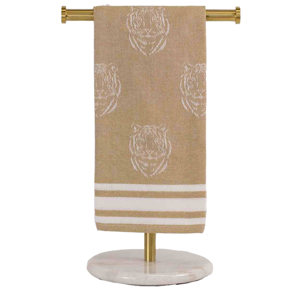 Jacquard Tiger Hand Towel, Gold & White