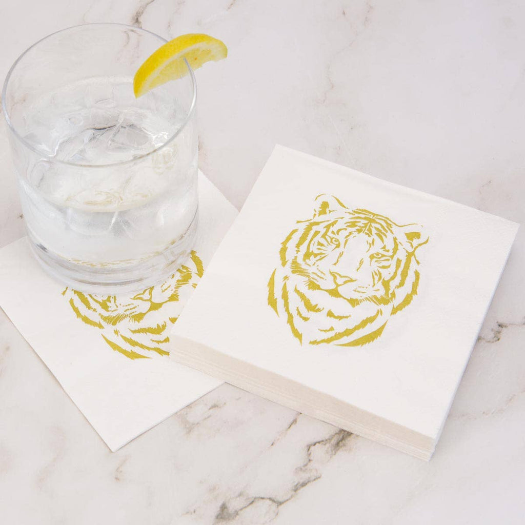 Easy Tiger Cocktail Napkins, White & Gold