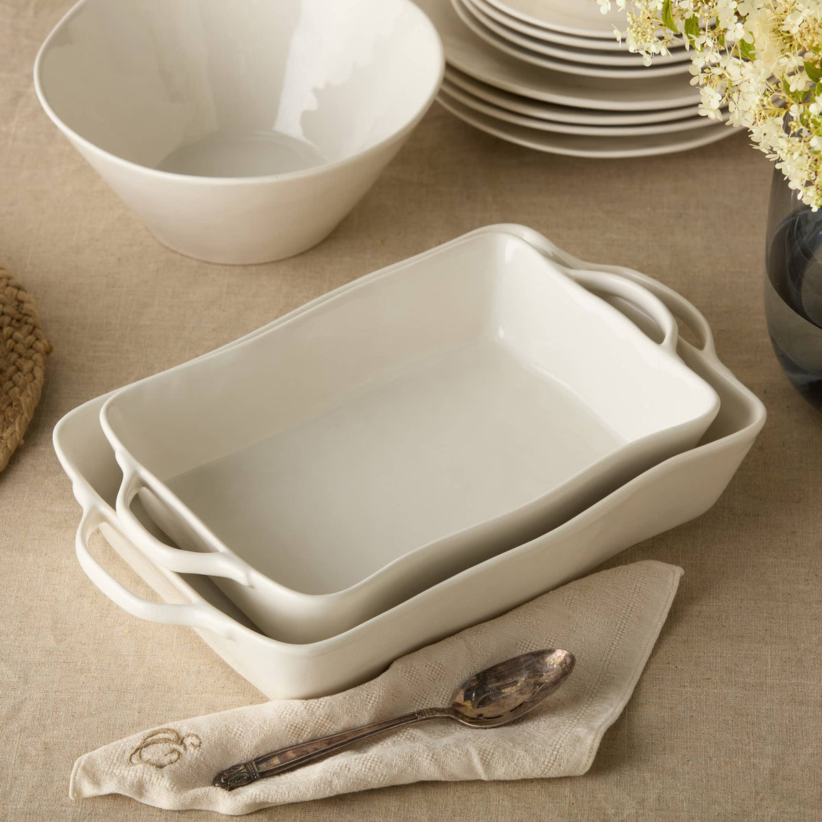 Linen Cream Deep Serving Bowl